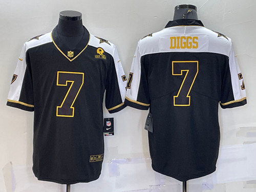 Men's Dallas Cowboys #7 Trevon Diggs Black Gold Thanksgiving With Patch Stitched Jersey - Click Image to Close